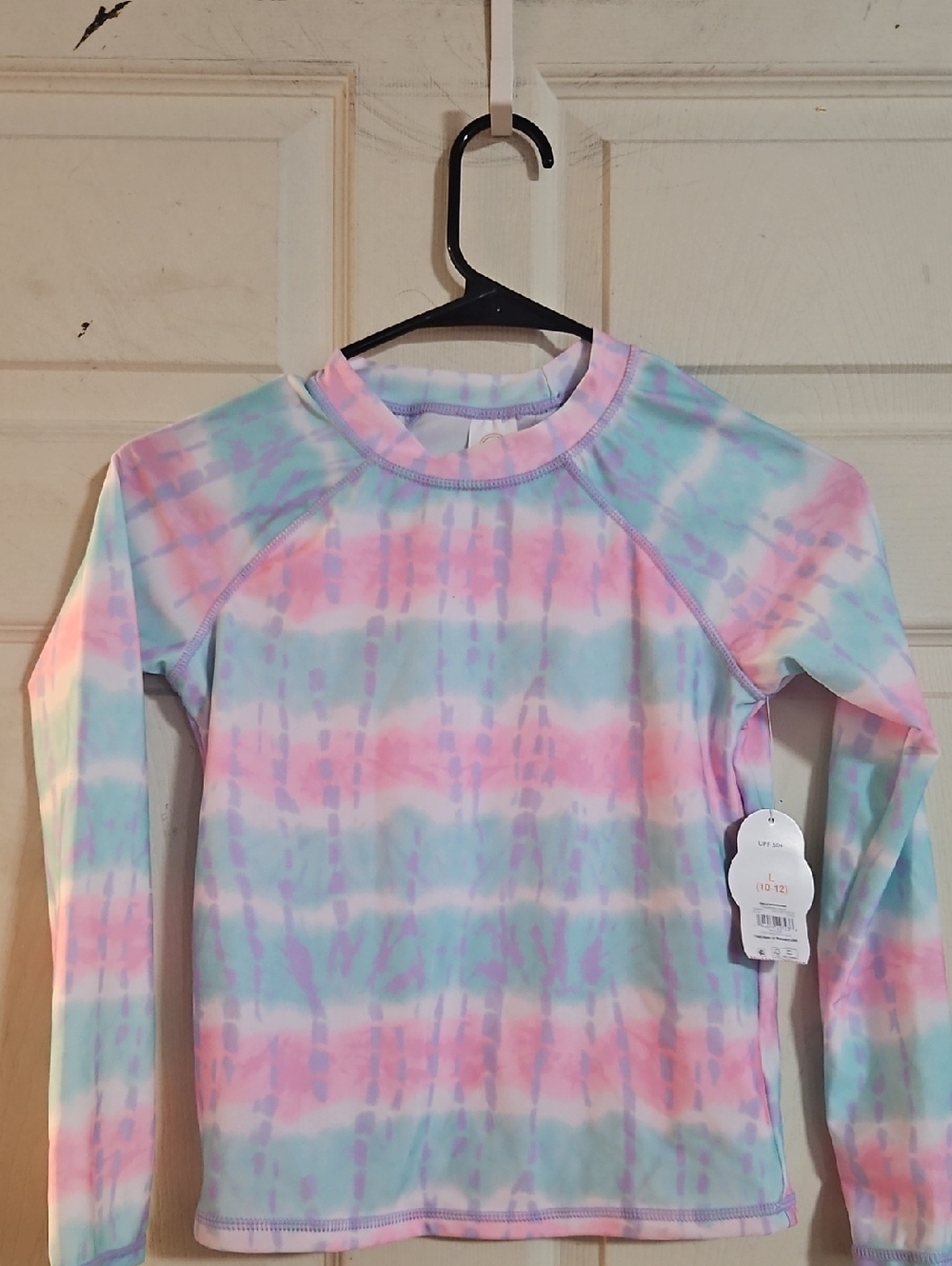 WONDER NATION GIRLS LONG SLEEVE RASH GUARD: PINK/BLUE TIE DYE: NWT: L (10-12)